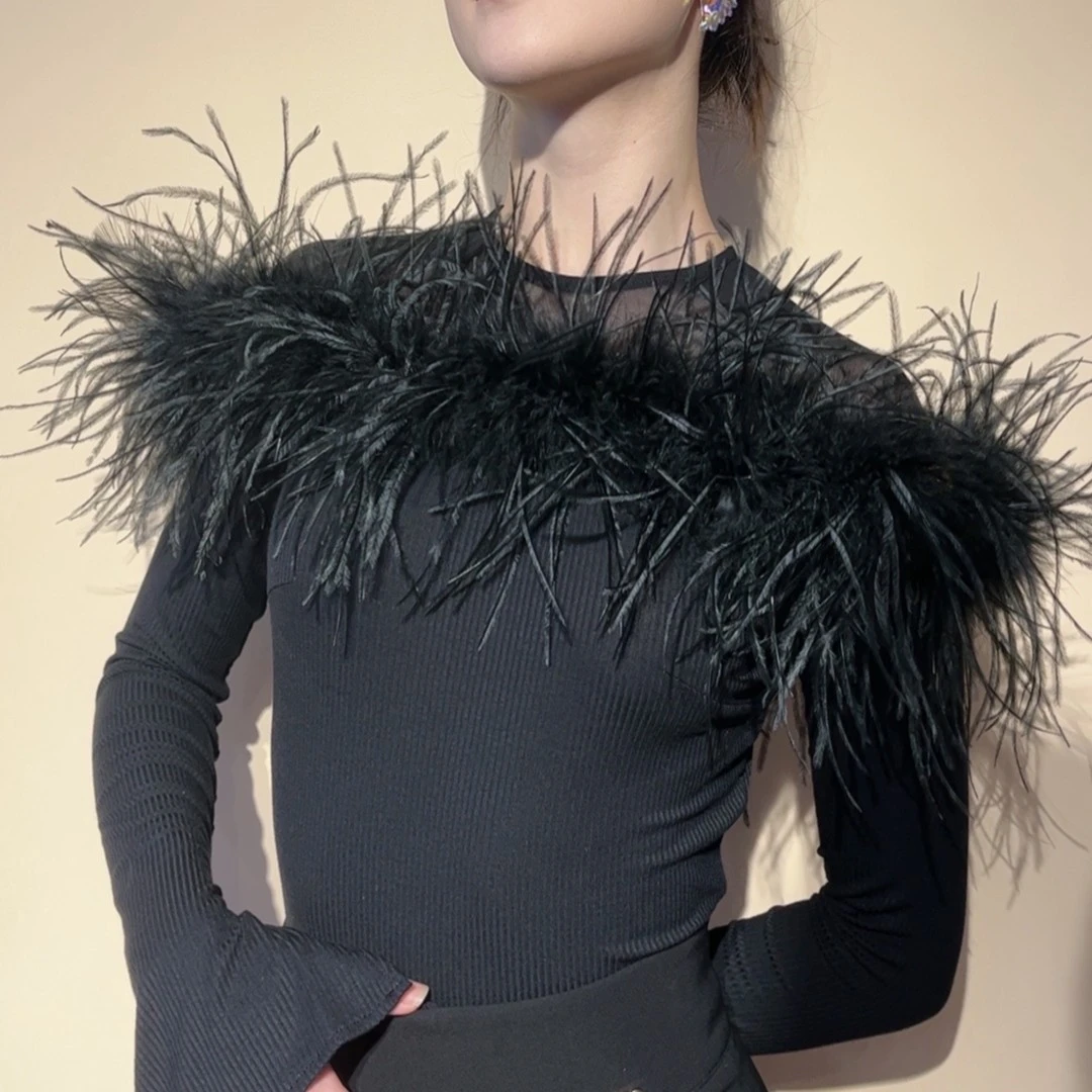 YRSS舞服♥新款财阀千金羽毛款摩登拉丁国标舞服上衣