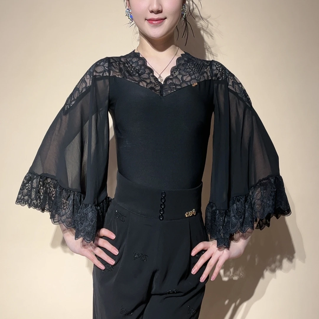 YRSS舞服♥新款V领蕾丝摩登拉丁国标舞服上衣