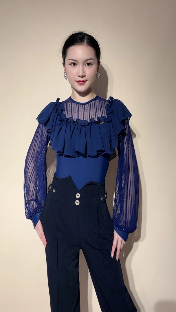 YRSS舞服♥新款银丝宫廷灯笼袖摩登拉丁上衣