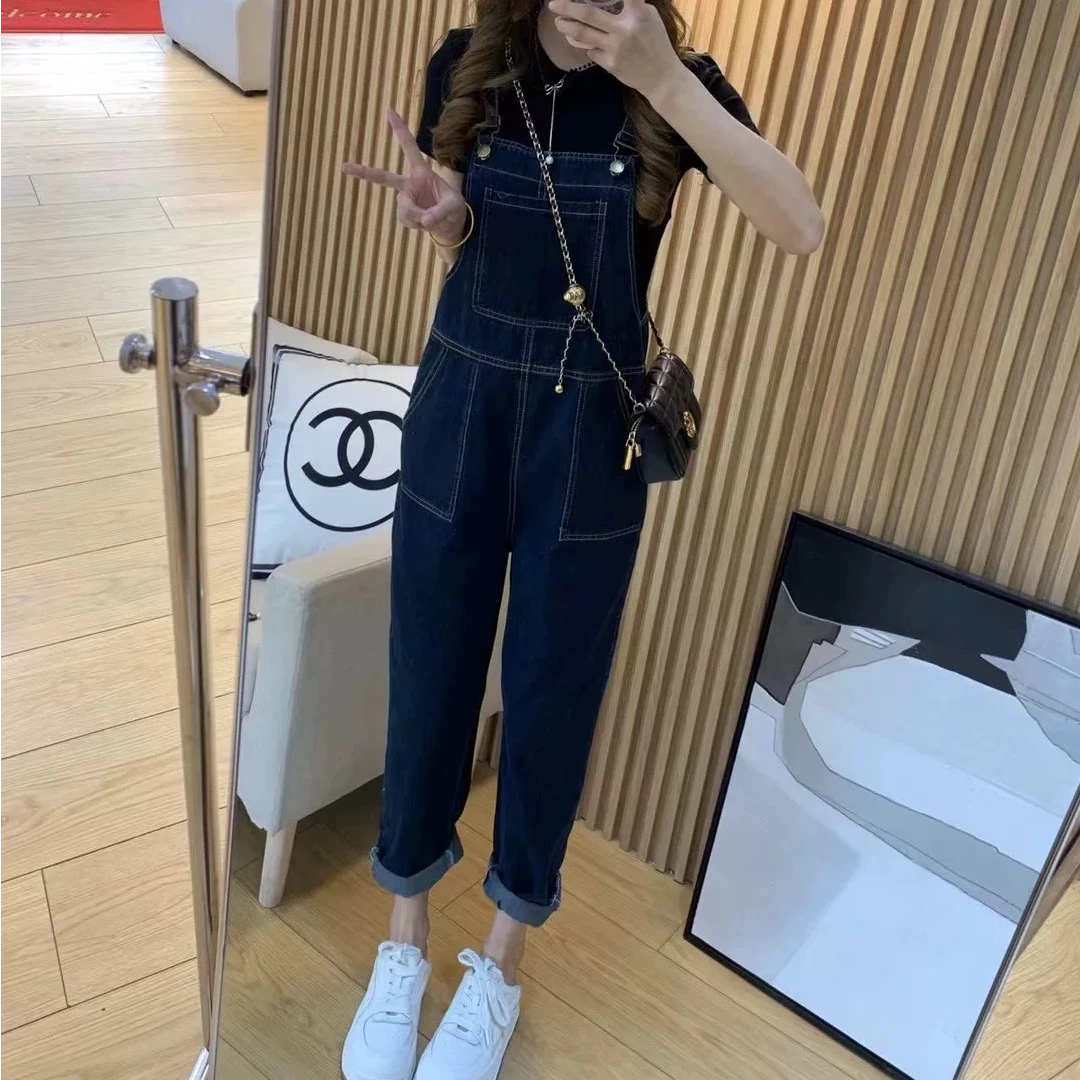 2025新款春秋复古大码宽松显瘦百搭休闲时尚减龄阔腿牛仔背带裤女