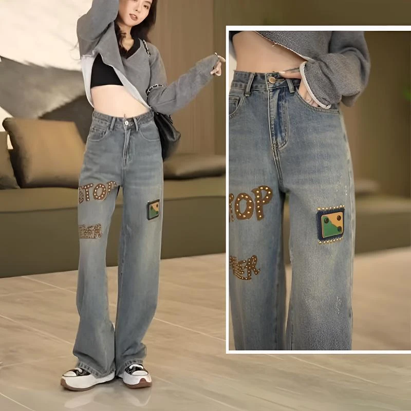 2024新款秋季高腰复古高腰宽松显瘦百搭休闲直筒阔腿垂感拖地长裤