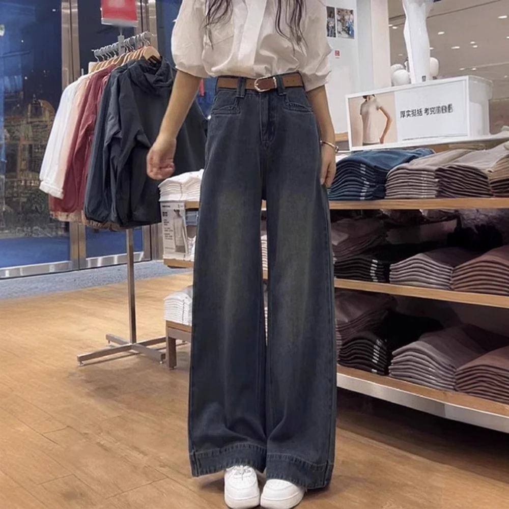 阔腿微喇牛仔裤女2024新款高腰复古宽松百搭显瘦休闲直筒垂感长裤