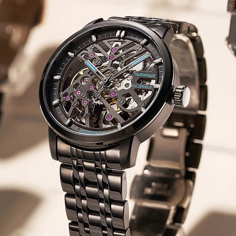 高能感马克华菲手表男士帅气机械表镂空氚气防水飞轮品牌运动6040