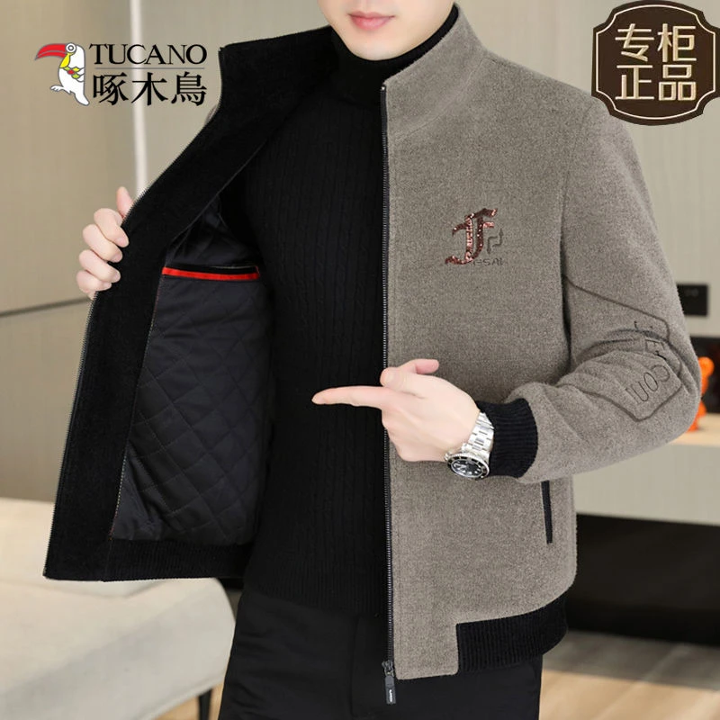 啄木鸟男士毛呢大衣立领夹克冬季短款中青年加厚保暖呢子外套