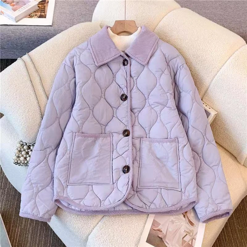 今年流行polo领棉服外套女2024冬季新款休闲百搭小个子保暖棉衣潮