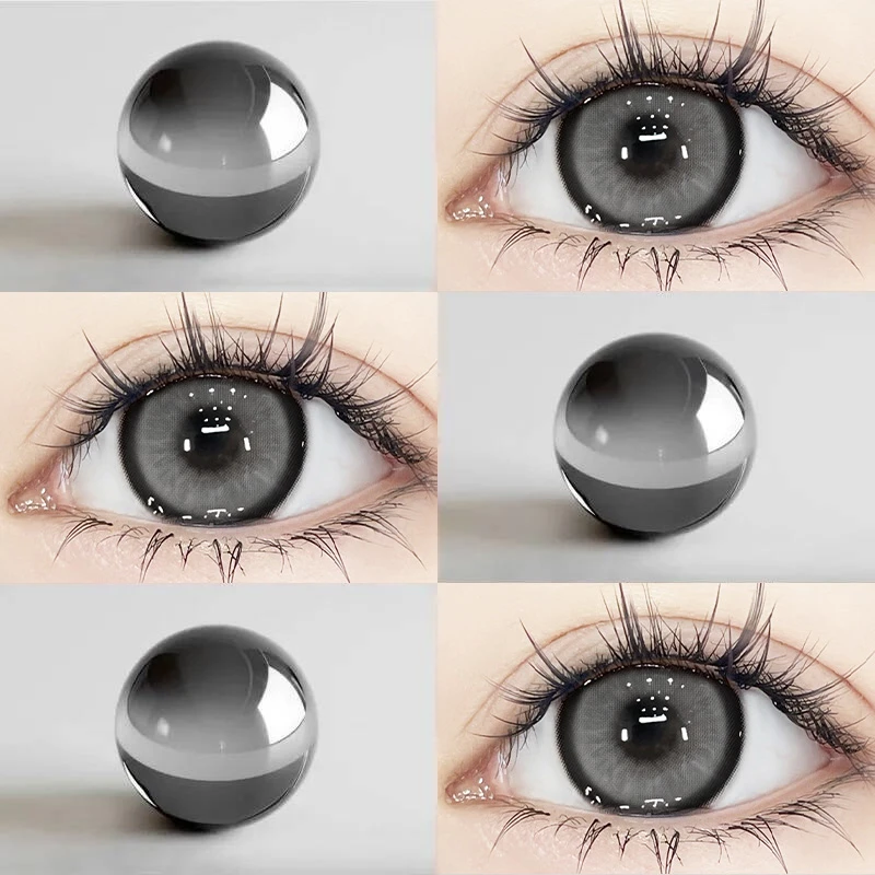 眸可半年抛小丑熊灰美瞳2片装大小直径新款彩色隐形眼镜灰里奶气