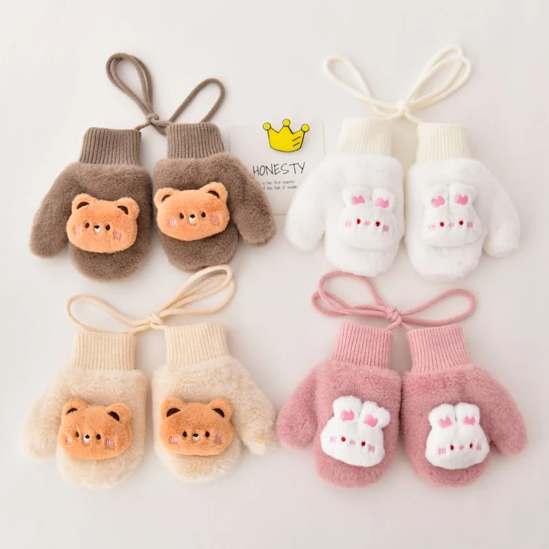 儿童手套保暖冬季宝宝防寒加绒加厚包套女童可爱柔软毛绒全包指套