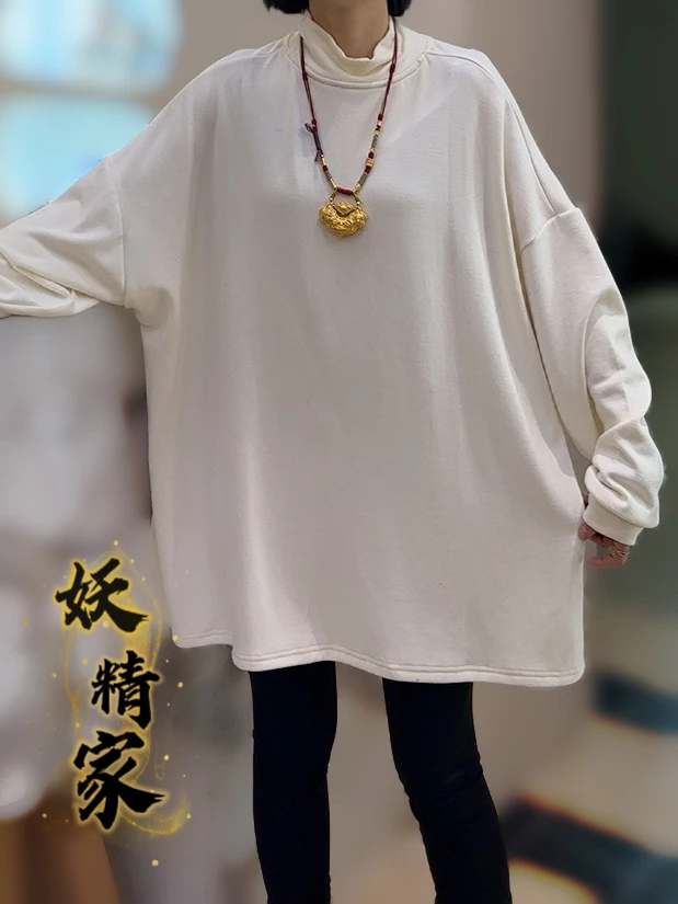 00888【妖精家】秋冬新款宽松德绒打底衫纯色长袖圆领上衣