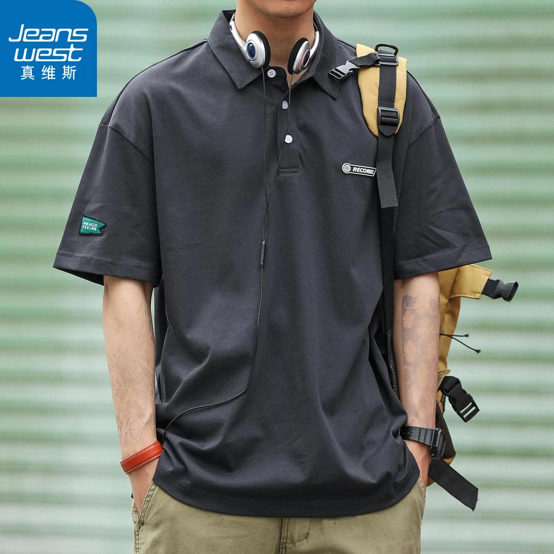 真维斯日系复古POLO衫男短袖翻领男士潮牌高档宽松半袖休闲体恤衫