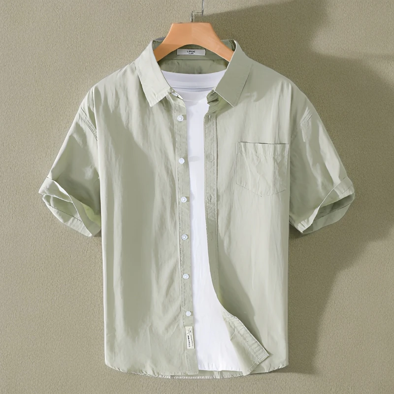 真维斯纯色全棉短袖衬衫男士衬衣夏季薄款基础款休闲百搭简约帅气