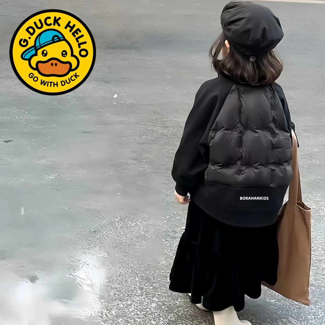 波拉韩国童装男女童羽绒服2023冬季儿童加绒拼接外套中大童拉链衫