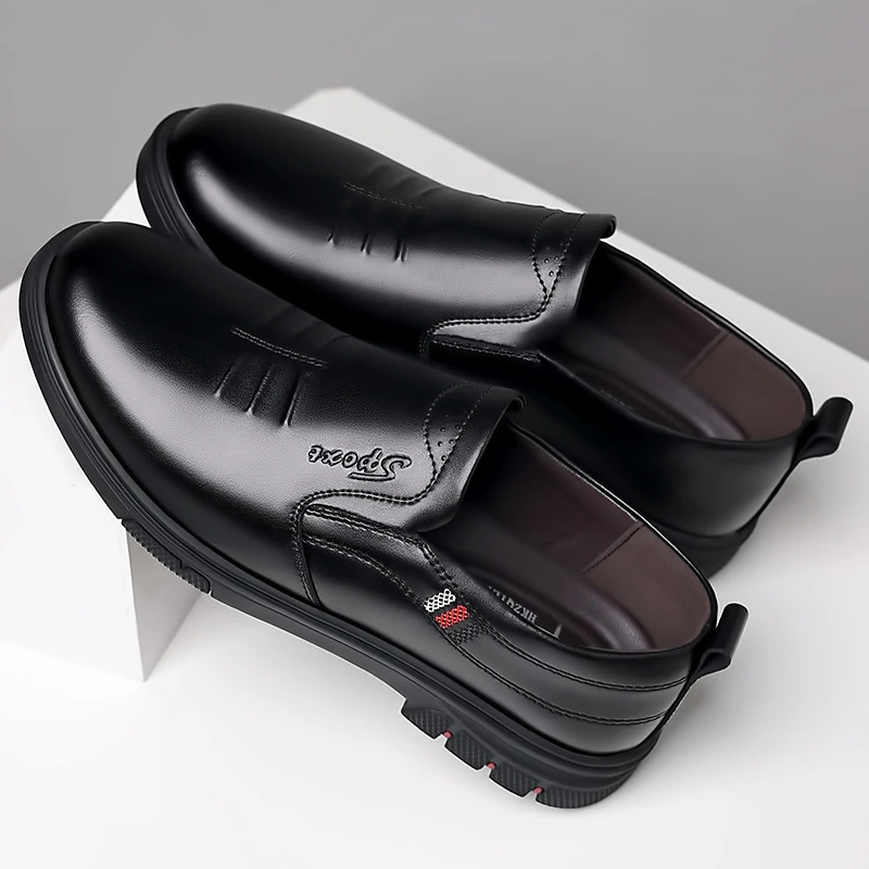 休闲皮鞋男士真皮透气商务舒适工作鞋一脚蹬软底防滑中老年爸爸鞋