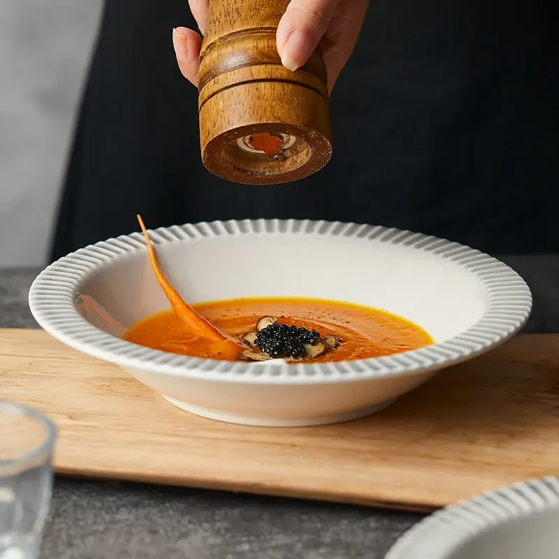 丹迪灰8.5英寸深盘组合装家用陶瓷沙拉碗创意高级感深汤盘