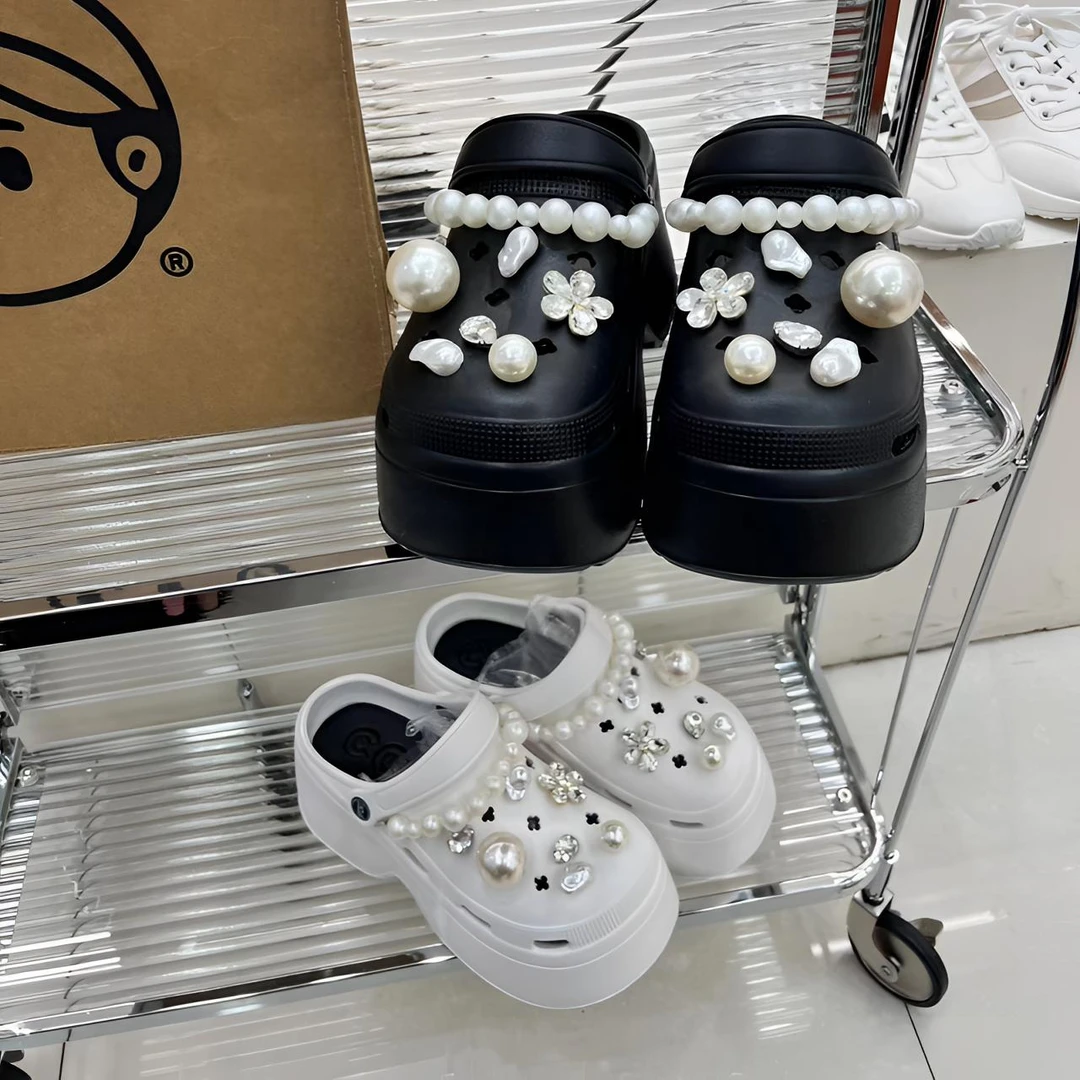 洞洞凉拖厚底夏季半拖松糕底韩版少女百搭网红凉鞋时尚鞋拖白色