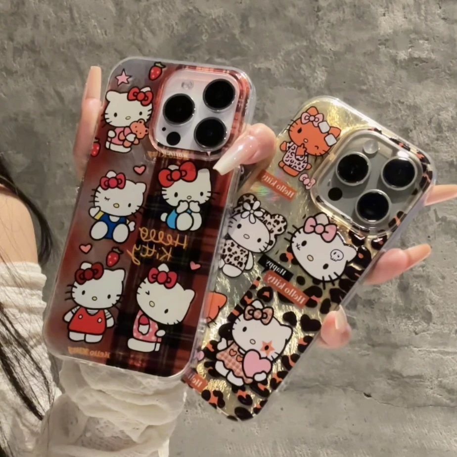 红格纹豹纹凯蒂适用iPhone16冰川15手机壳苹果华为vivo小米oppo套