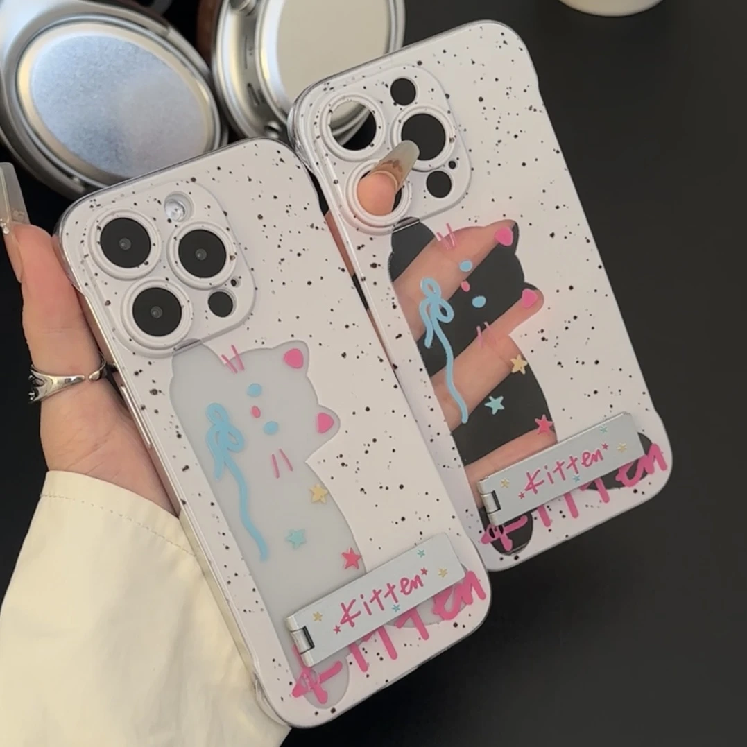 莱冰镂空猫咪适用iPhone15无边框14手机PC壳华为vivo小米oppo硬套