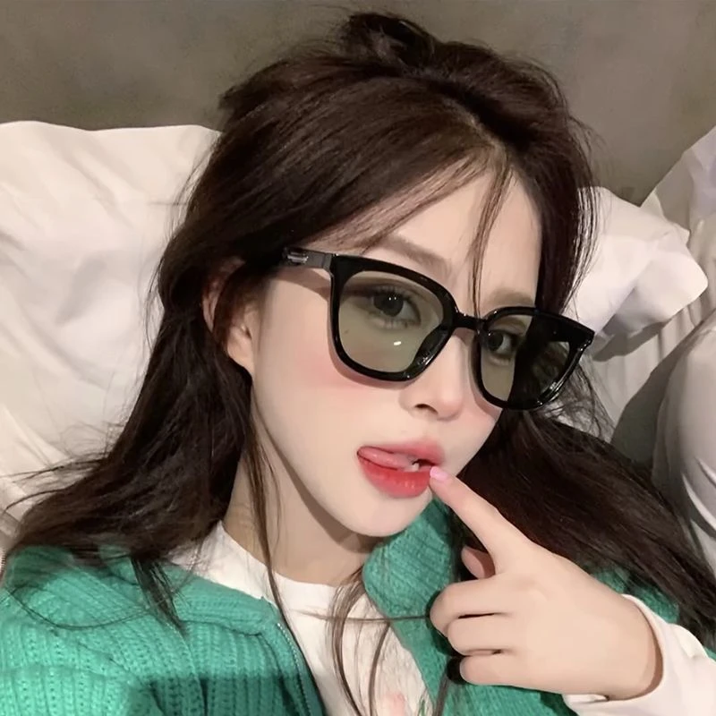 gm绿色墨镜女夏防晒高级感ins韩版潮网红方形防紫外线太阳镜潮