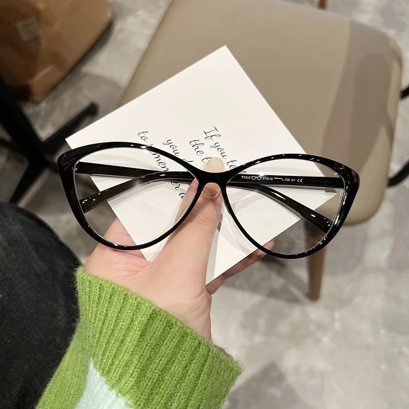 欧美辣妹超轻猫眼型黑框近视眼镜TR90素颜复古摩登防蓝光平光镜架