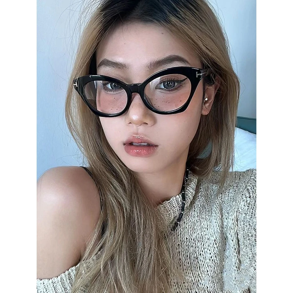 近视眼睛镜架方圆脸显瘦猫眼黑框素颜神器Y2K辣妹有度数眼镜框女