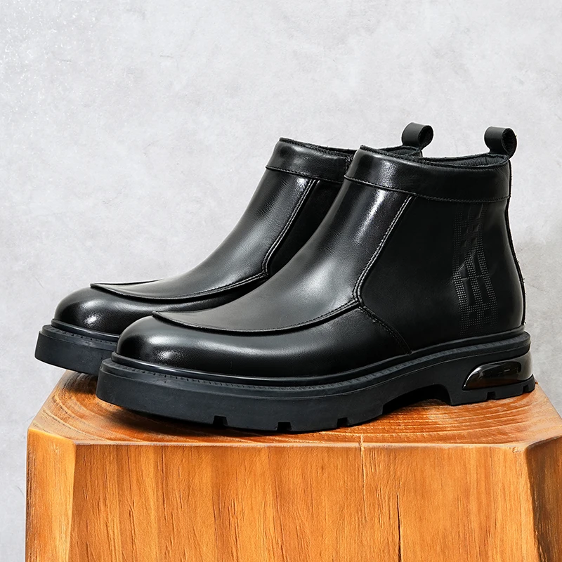 男士气垫马丁靴柔软舒适头层牛皮英伦风靴子时尚休闲百搭秋冬圆头