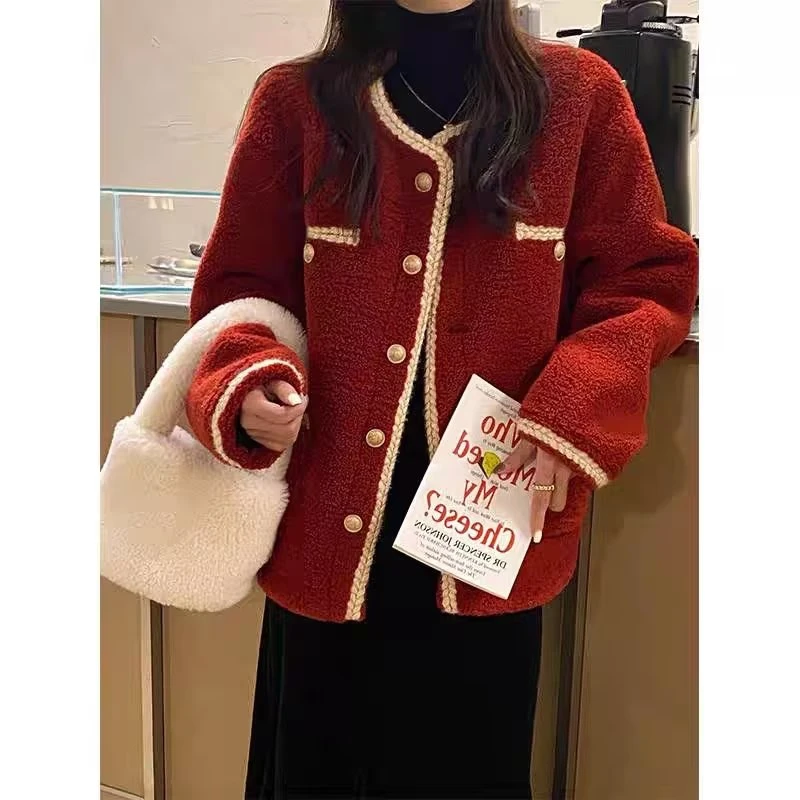 【颖颖专属】秋冬大码女装遮肉显瘦时尚小清新小香风颗粒绒外套645