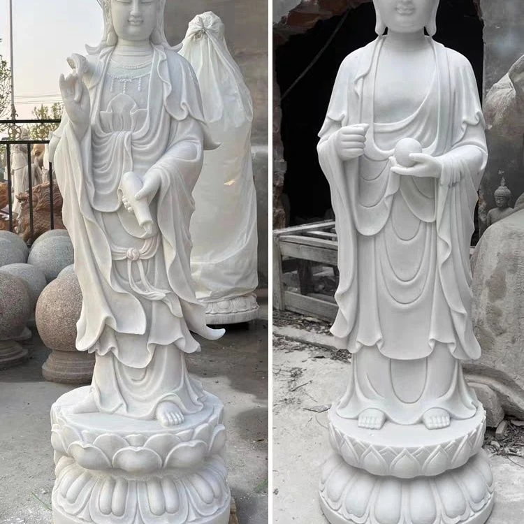 汉白玉石雕观音佛像地藏王雕塑三圣文殊普贤四大天王摆件