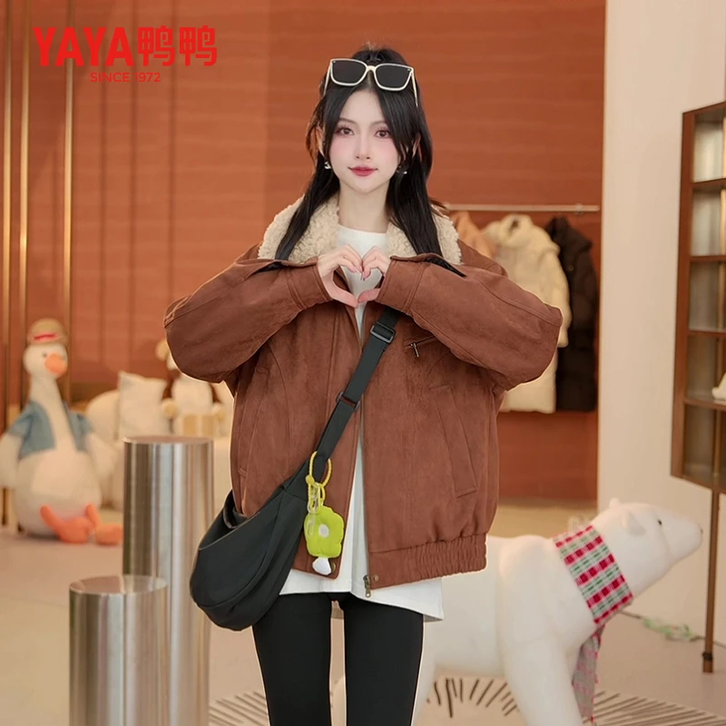 YAYA/鸭鸭冬新款夹克复古风宽松休闲通勤雅丹风羽绒服YE4B619391M