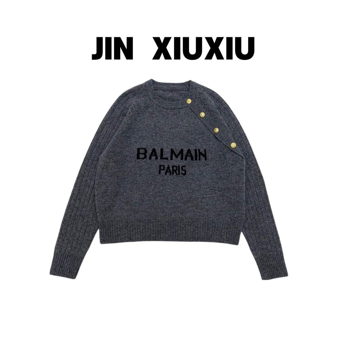 【金秀秀】【戚薇同款】【100羊毛】015韩国东大门新款圆领金扣套头毛衣