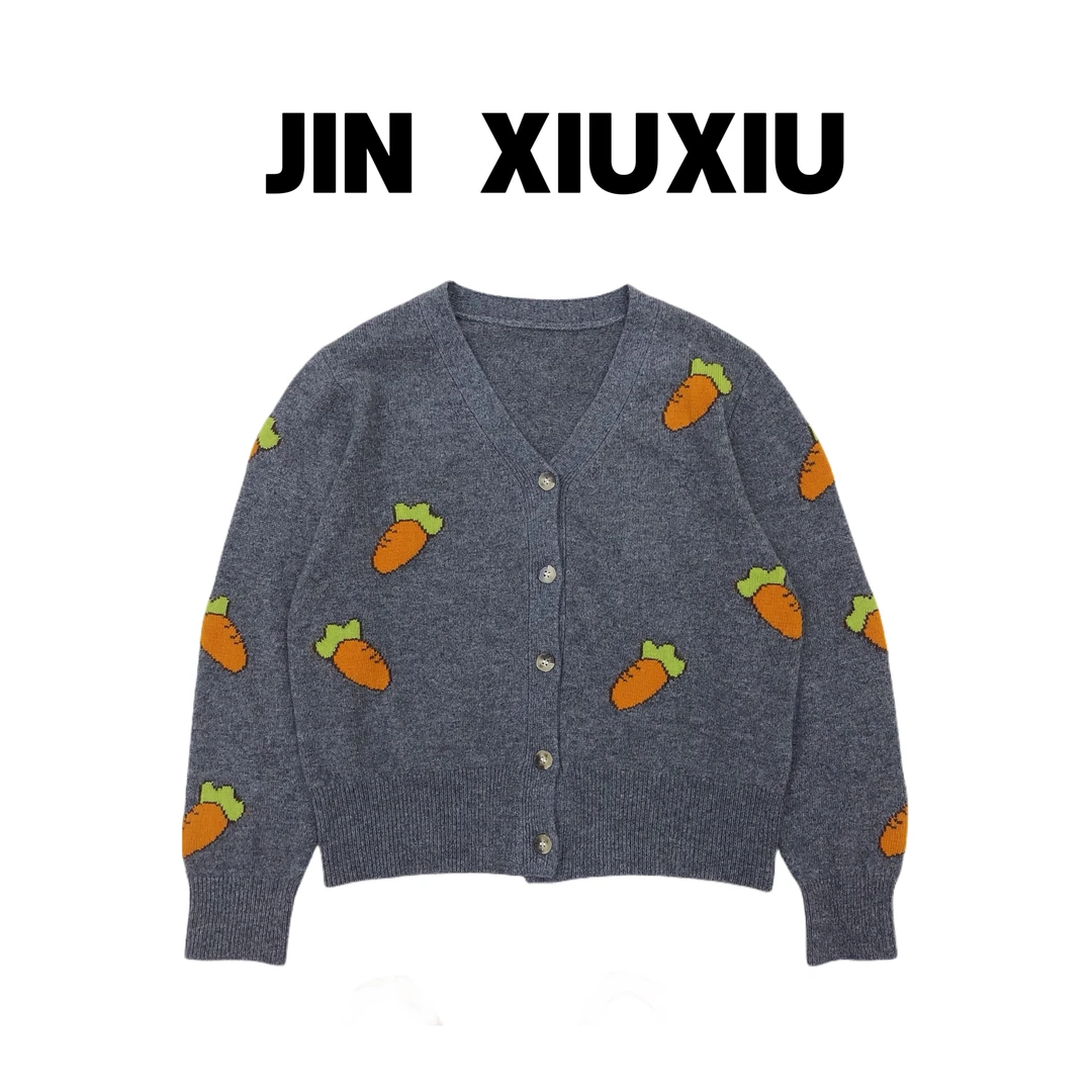 【金秀秀】【胡萝卜】【100羊毛】156韩国东大门新款萝卜针织开衫