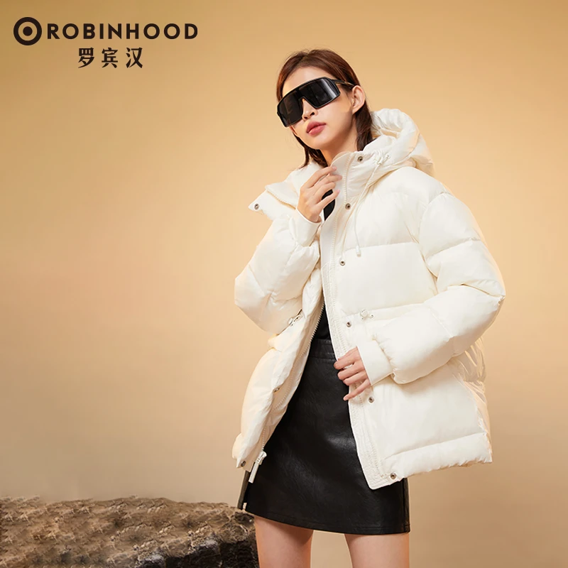 罗宾汉黑白金羽绒服女秋冬中长款显瘦-R033Y7084-LL