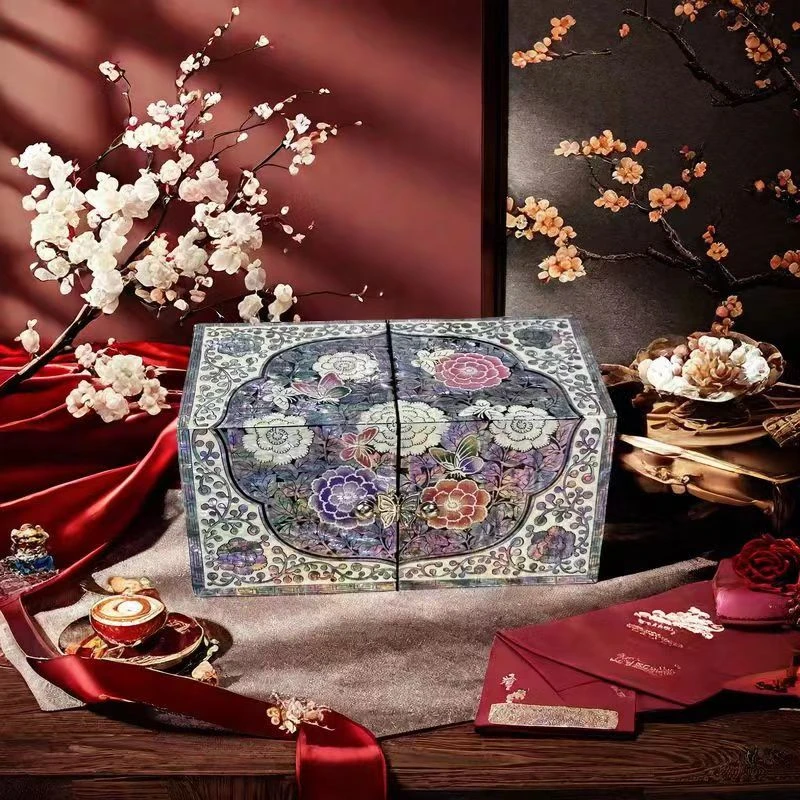 首饰盒/箱 精美漆器对开式螺钿首饰盒/国色天香款