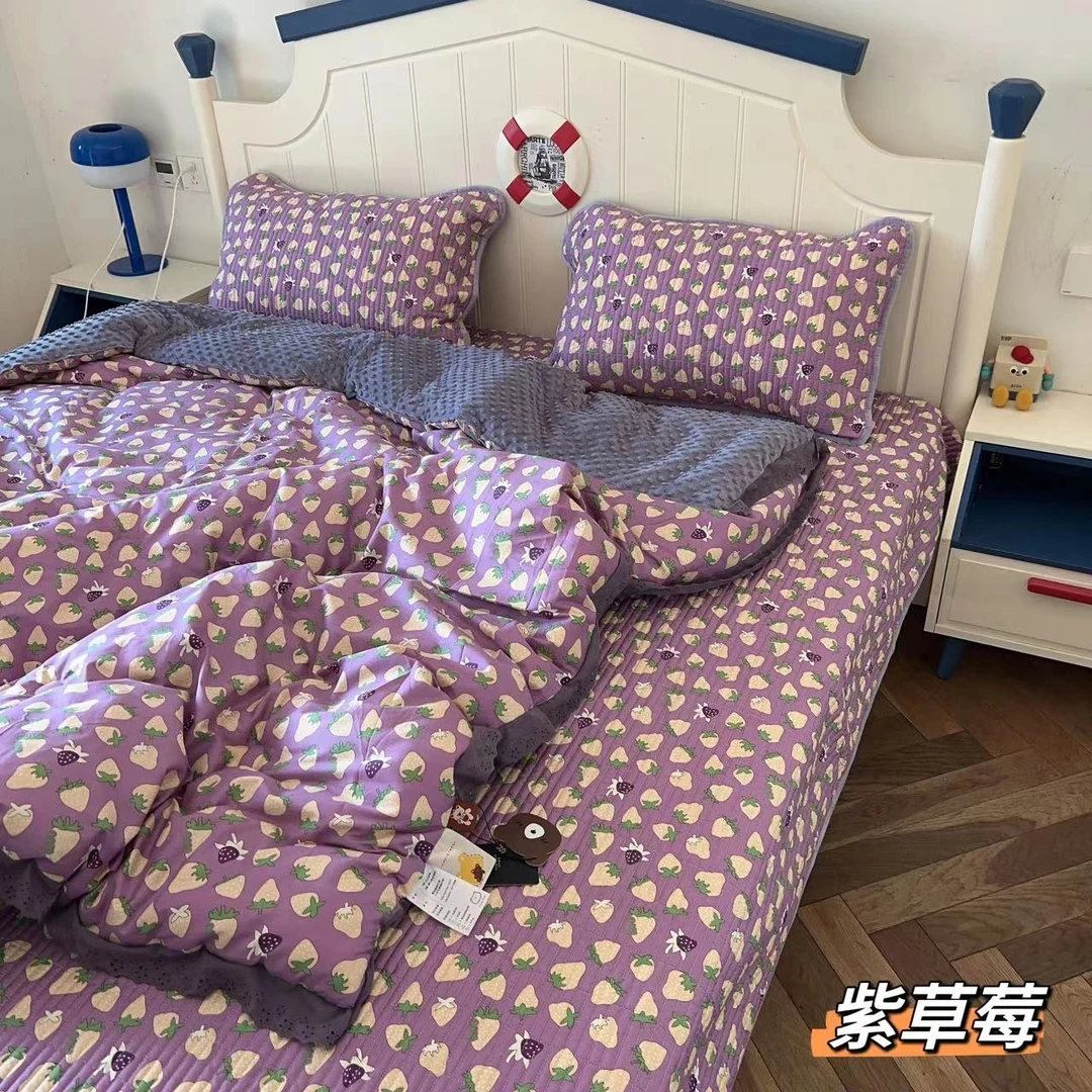 【两用床盖】正面全棉反面牛奶绒四季可用可机洗厚实保暖可铺可盖