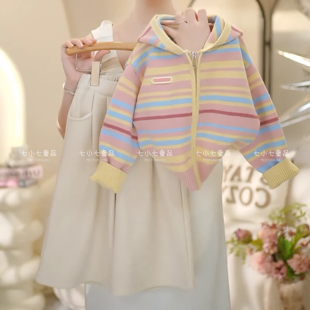 女童2024秋冬新款洋气设计感毛衣开衫加绒裤子套装C21905