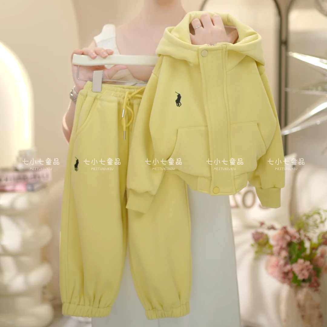 女童2024秋冬季新款加绒加厚刺绣连帽卫衣开衫两件套C21934