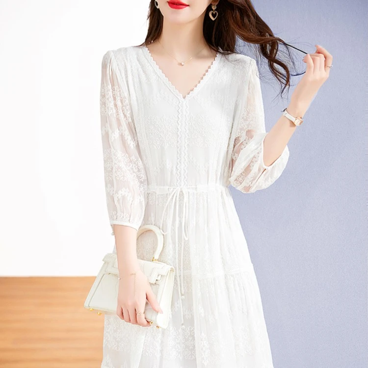 【77专属】瘦气质时尚夏季桑蚕丝连衣裙82393778