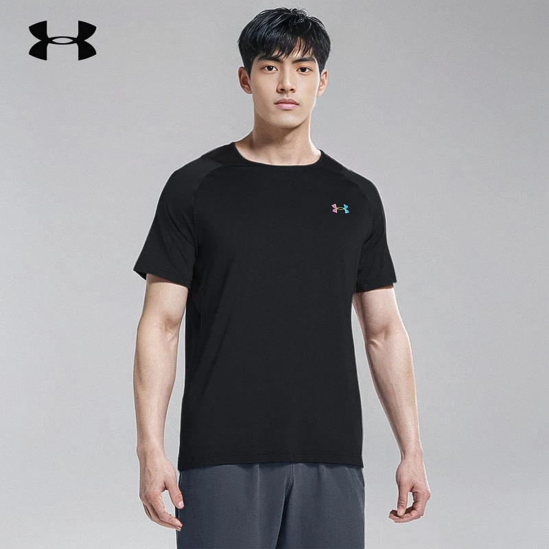 安德玛官方RUSH男士半袖速干透气健身休闲黑色运动短袖T恤1383700