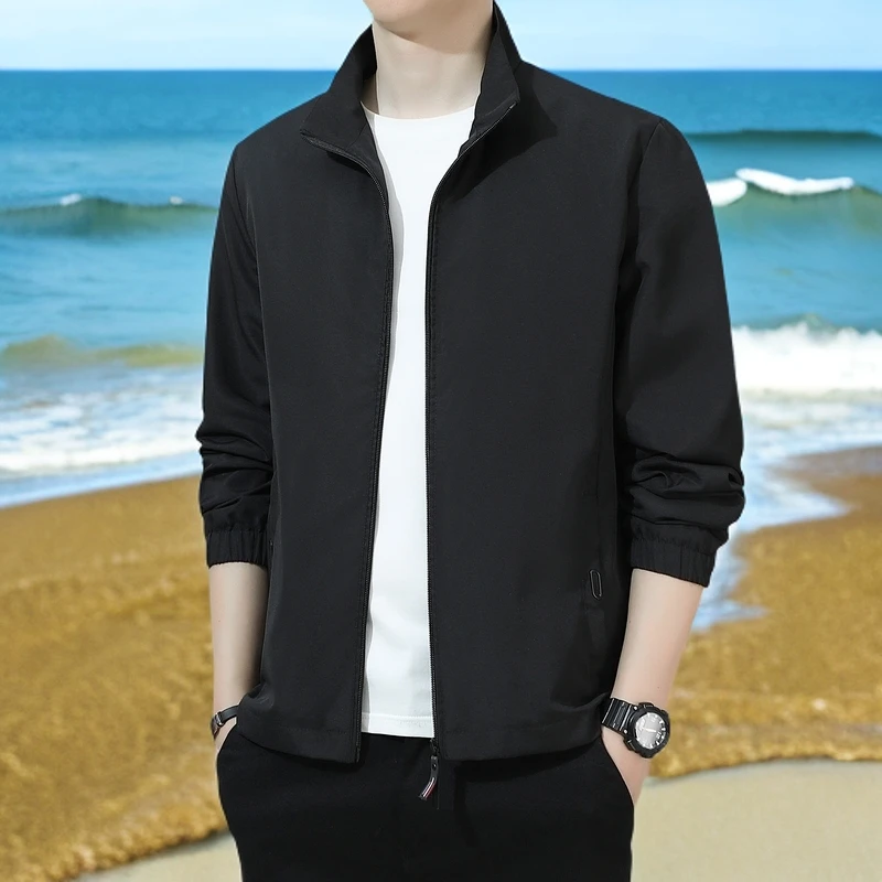 春秋薄款宽松百搭纯色立领行政夹克男士潮流韩版修身帅气休闲外套