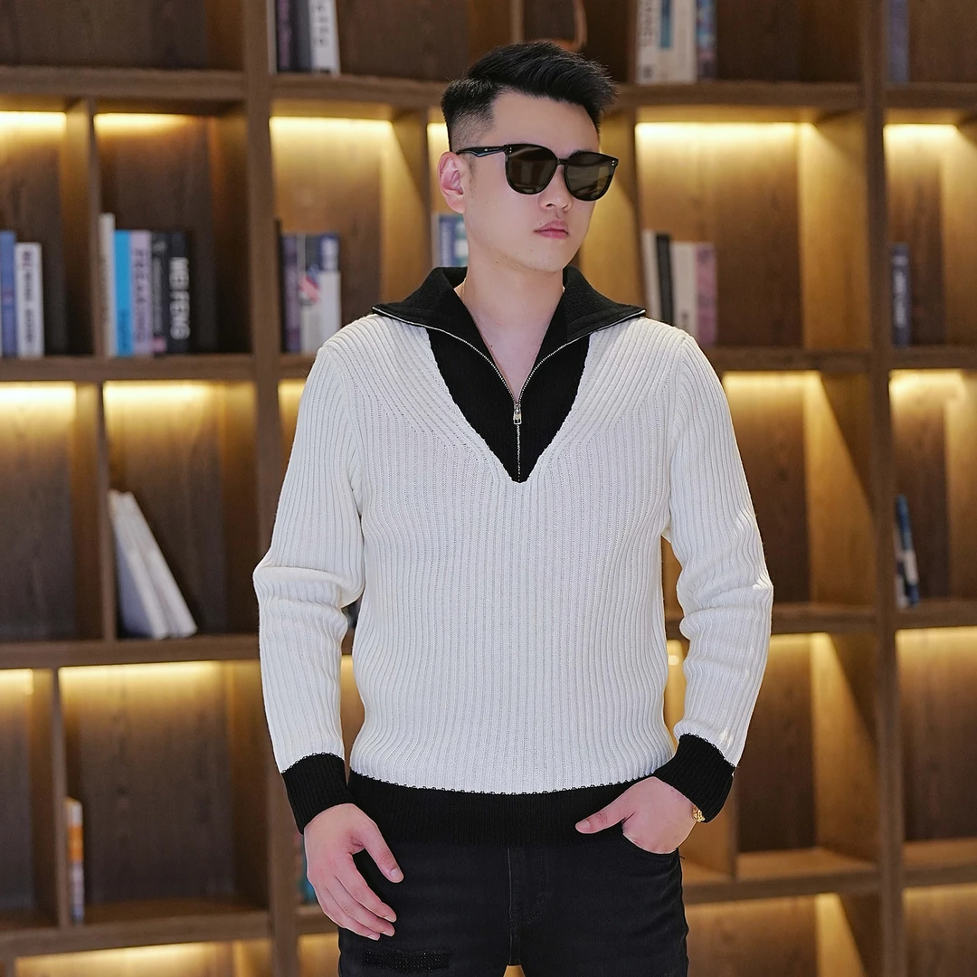 2024秋冬新款男士时尚舒适潮流修身百搭圆领套头保暖针织羊毛衫