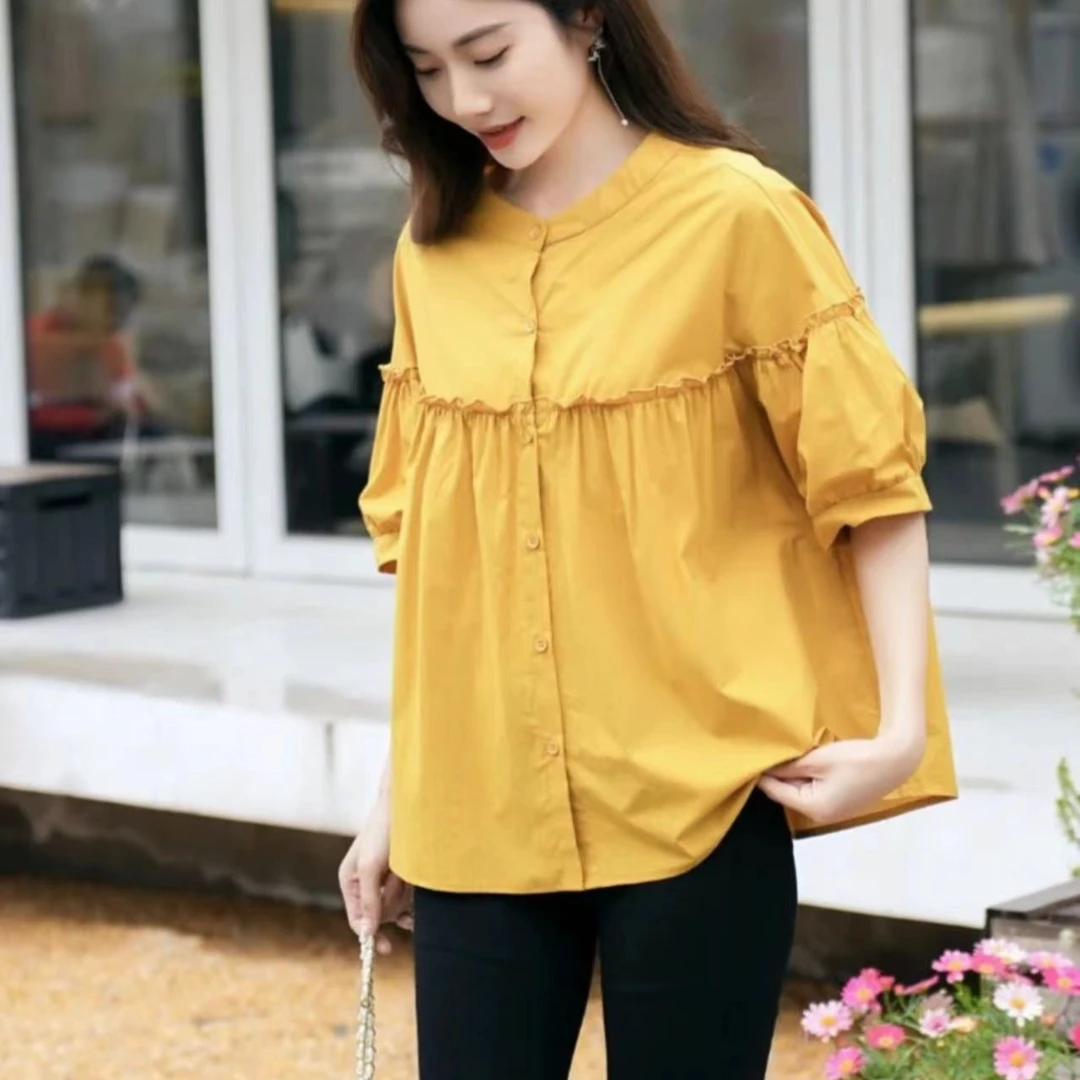娃娃领衬衫上衣气质衬衣时尚休闲夏季白色减龄荷叶边设计感洋气
