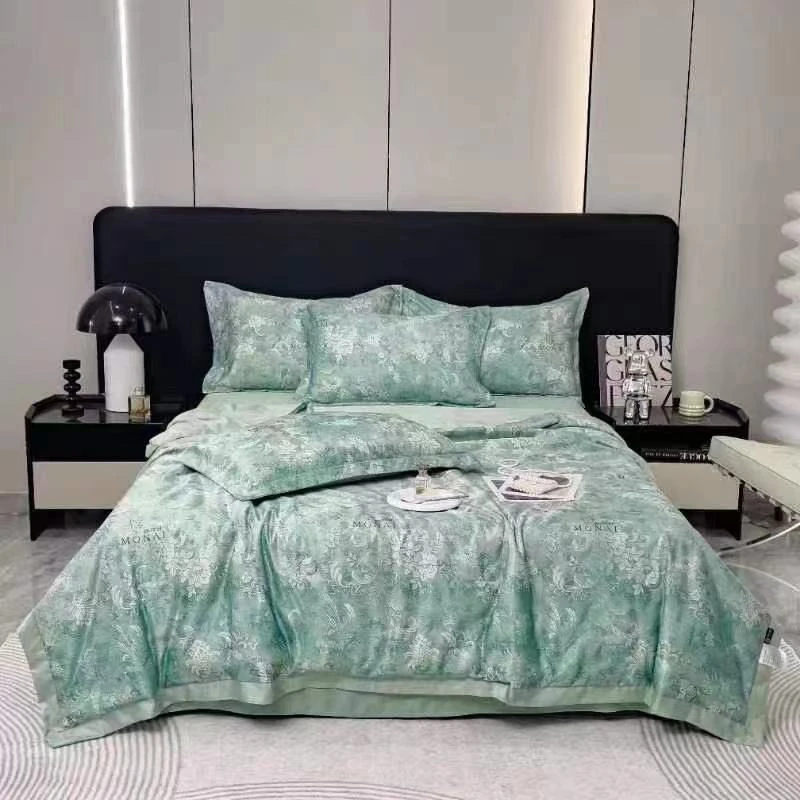 专柜上新！！水洗冰丝！！亲肤轻奢丝滑小清新印花夏被四件套J