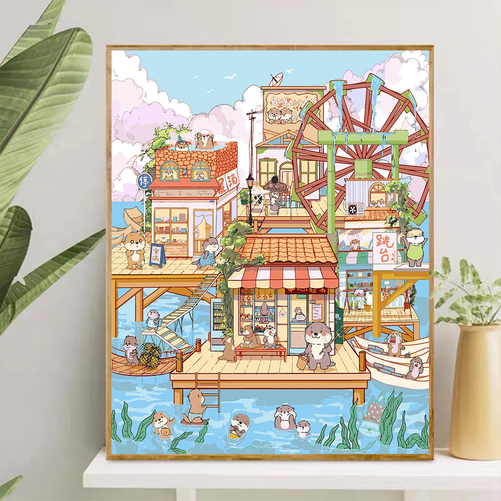 【安安专属】海狸子可爱卡通DIY数字油画丙烯手工填色减压装饰画