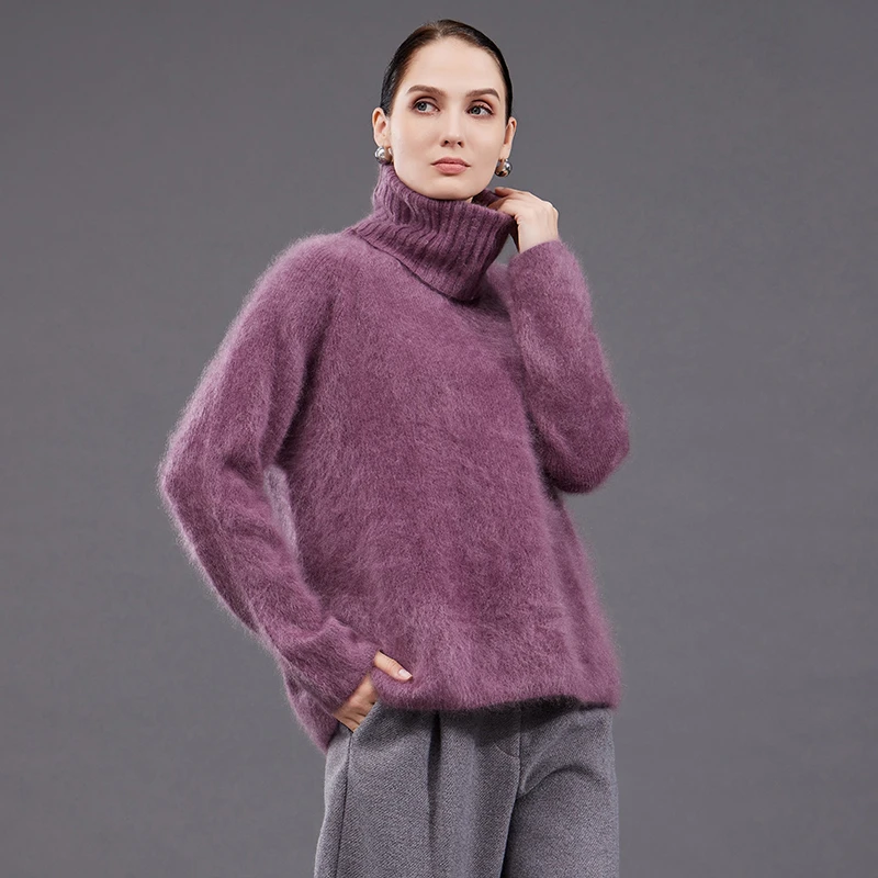 可拆卸围脖领秋冬新款纯山羊绒打底衫女针织水洗拉绒毛衣拉毛上衣