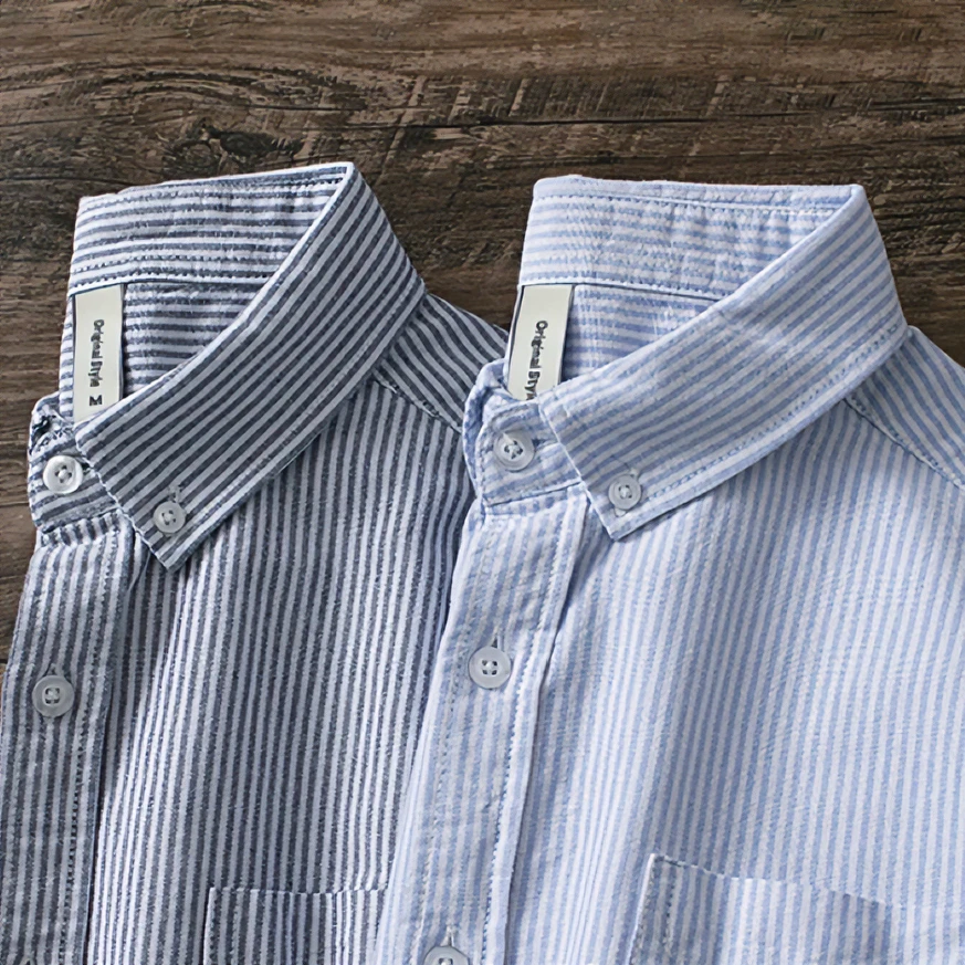 【牛津纺条纹经典衬衫】春秋季男士长袖休闲打底日系文艺休闲衬衫