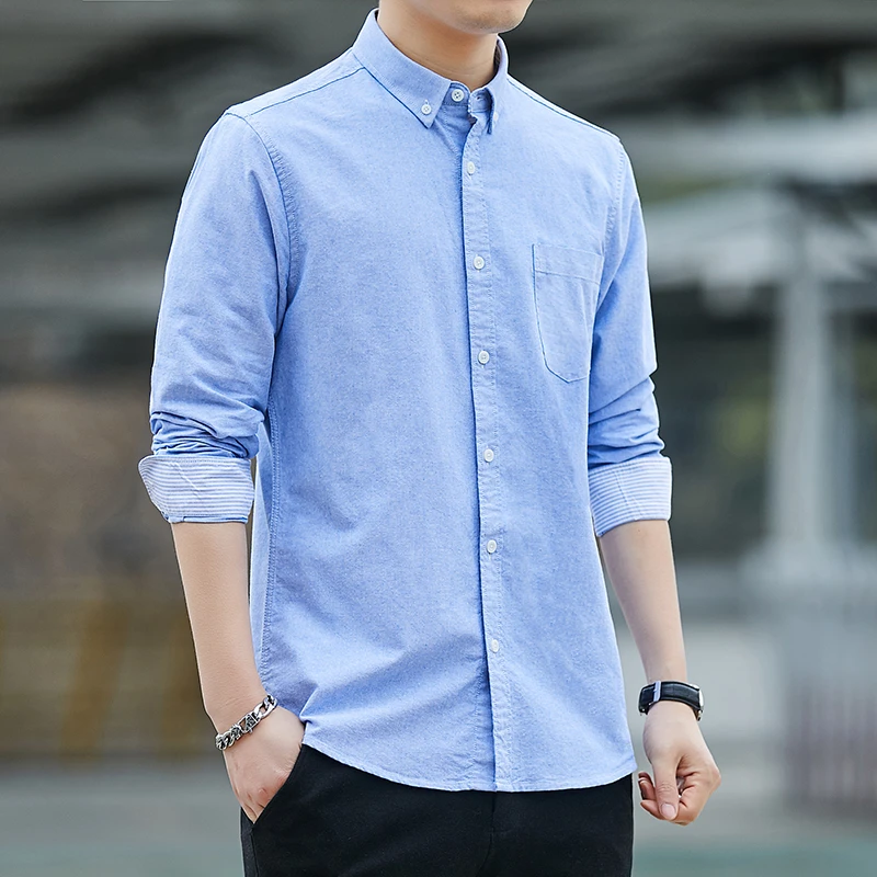【基础简约多色全棉衬衫】男士休闲简约时尚衬衫经典款长袖衬衫