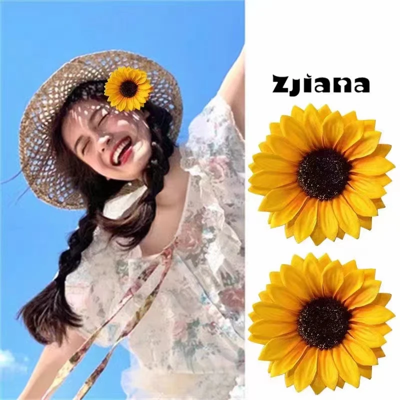 向日葵气质花朵发夹胸针两用款发卡发饰写真摄影拍照清新海边森系