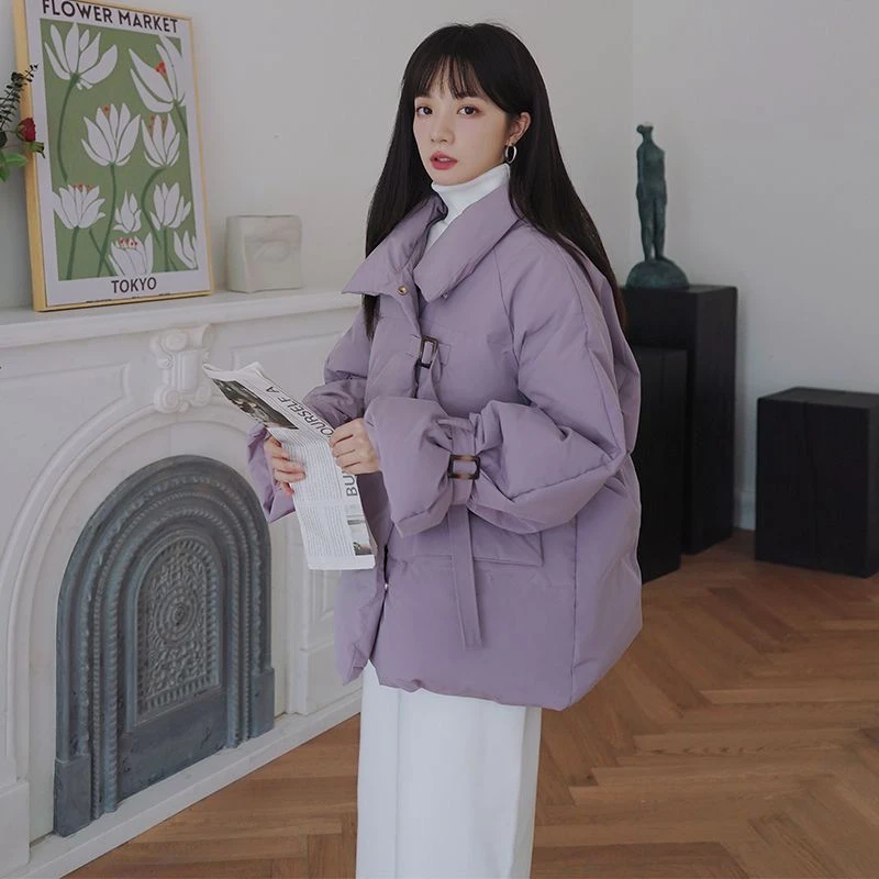 紫色羽服女冬季小个子新款韩系温柔袄学生港风立领短款衣