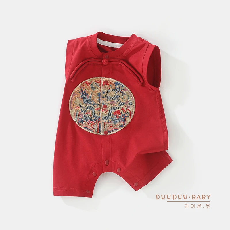 DU贝嘉乐【高定版无骨】夏季薄款婴幼儿短袖无骨连体衣新中式爬服