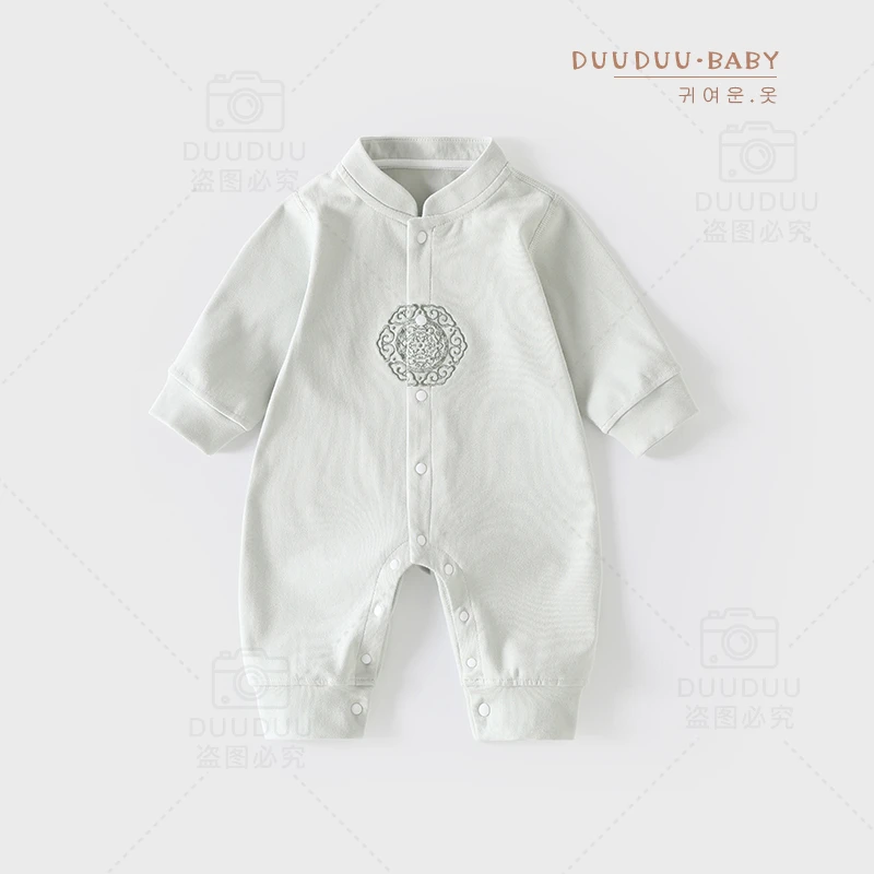 DU贝嘉乐【高定版】春秋百日宴长袖连体衣国风婴幼儿新中式外出服