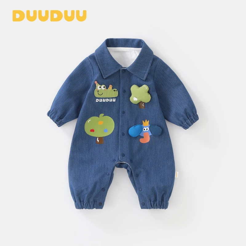 DU贝嘉乐【高定版】春秋新款ins风双层牛仔哈衣长袖爬服外出服