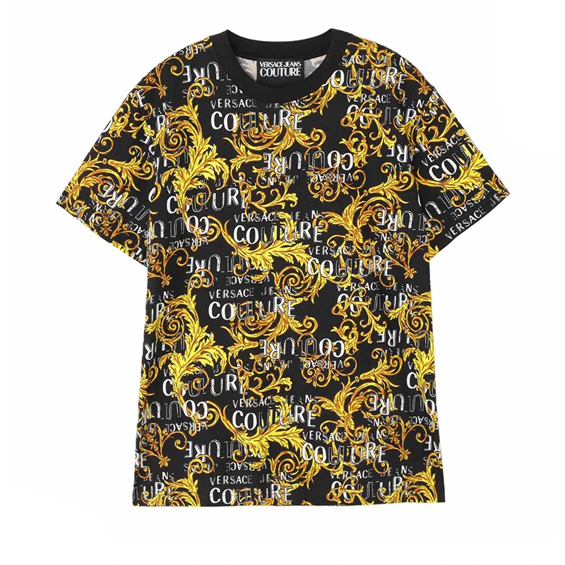 Versace/范思哲男士时尚满印T恤衫巴洛克印花圆领纯棉短袖男款